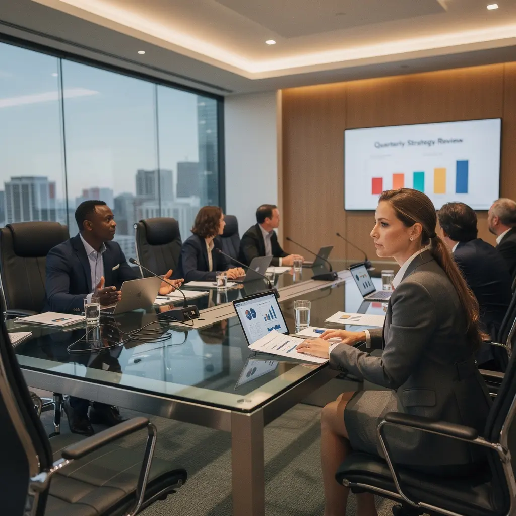 Уголок для отдыха сотрудников с мягкими диванами и зелеными растениями.