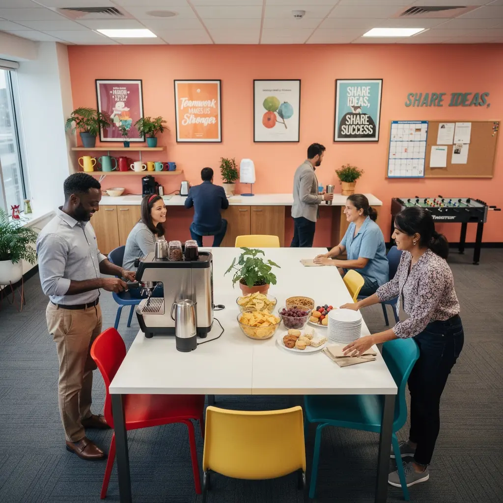 Просторная комната для встреч, оборудованная большим столом и удобными стульями.