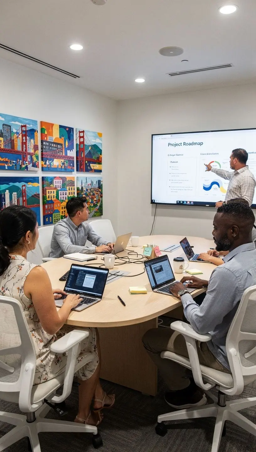 Дизайнерская зона приёма с ярким освещением и зелеными растениями.